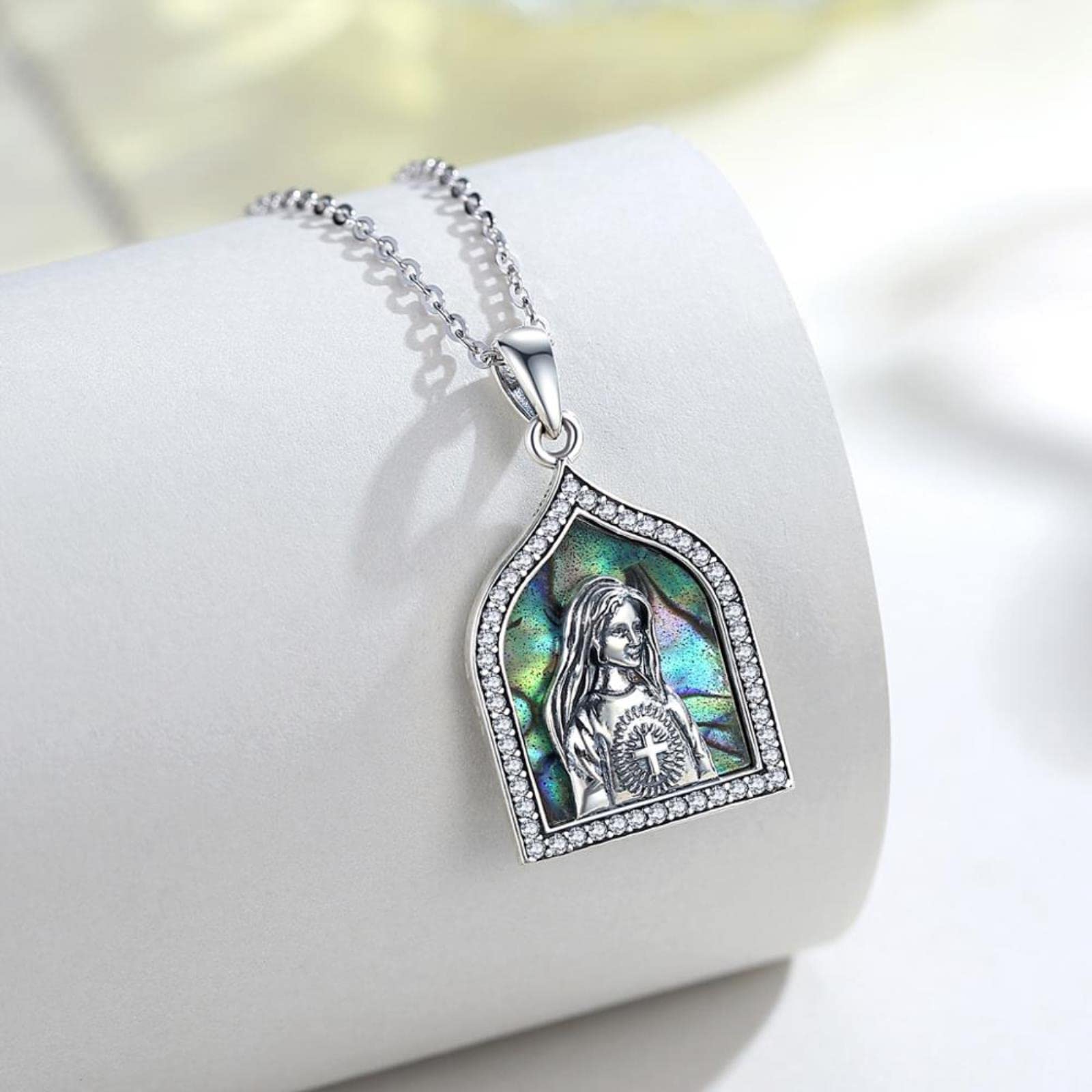 Collana con Ciondoli A Croce in Argento Sterling 925 Madreperla Blu Ciondolo Colorato Gioielli Moda per Donna