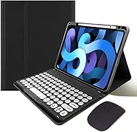 Vista 11 de Funda de teclado compatible con iPad de 9ª, 8ª y 7ª generación, Air 3ª generación Pro de 10.5, con mouse Bluetooth, tecla redonda, lindo teclado