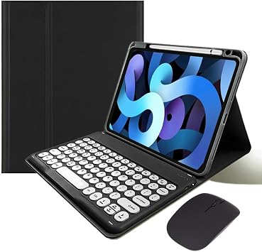 Keyboard Case Compatible with iPad 9th 8th 7th Generation Air 3rd Gen Pro 10.5 Keyboard Case with Bluetooth Mouse Round Key Cute Removable Color Keyboard,Black