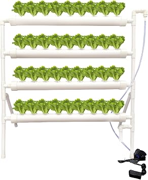 Hydroponic Vegetable Pipeline 4 Layers Vertical System Planter Easy Assembly Soil Free Growing Equipment Balcony Hydroponic 3D Planting Flower Rack Upgraded Automatic Switch Controller Perfect for Vegetables, Fruits, Herbs, Flowers White