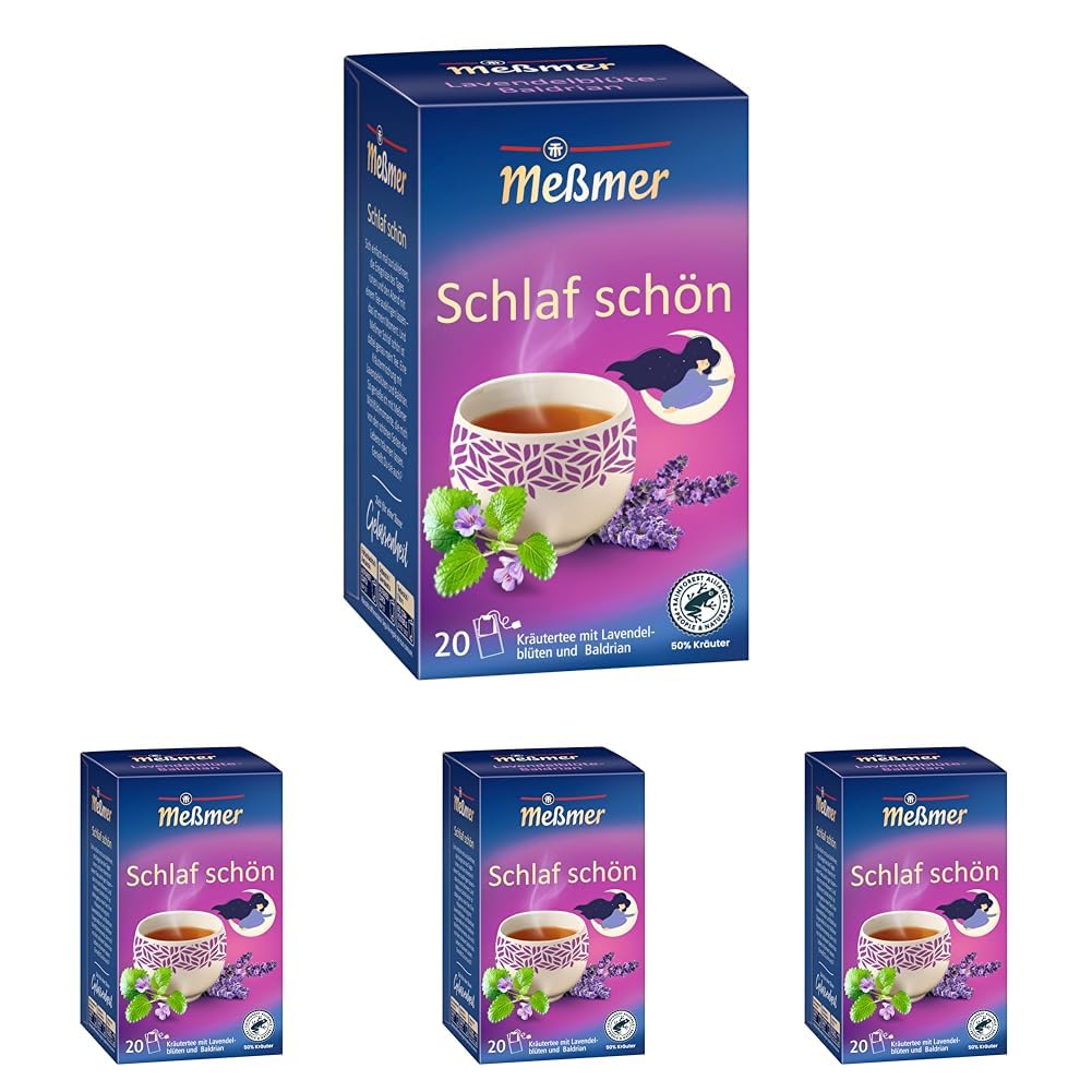 Meßmer SCHLAF SCHÖN | Lavendelblüte - Baldrian | 20 Teebeutel | Vegan | Glutenfrei | Laktosefrei (Packung mit 4)