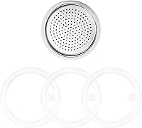 Vista 6 de Sivaphe 2 tazas de café expreso de acero inoxidable Moka Pot piezas de repuesto para cafetera italiana de acero inoxidable, 1 filtro y 3 sellos