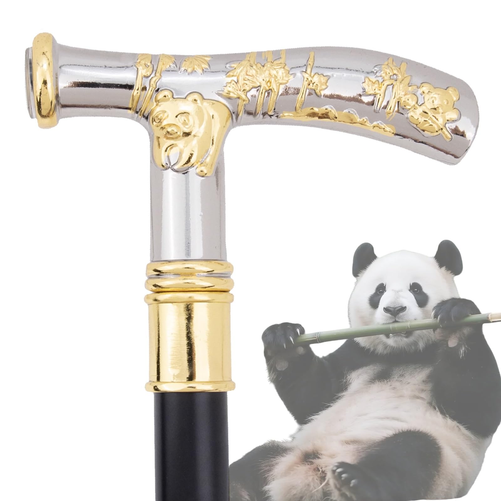 Bastón para Caminar de Aleación de Aluminio con Bosque de Bambú y Panda para Hombres y Mujeres, Bastón Metálico Gótico Decorativo y Ornado con Empuñadura Ergonómica para Personas Mayores