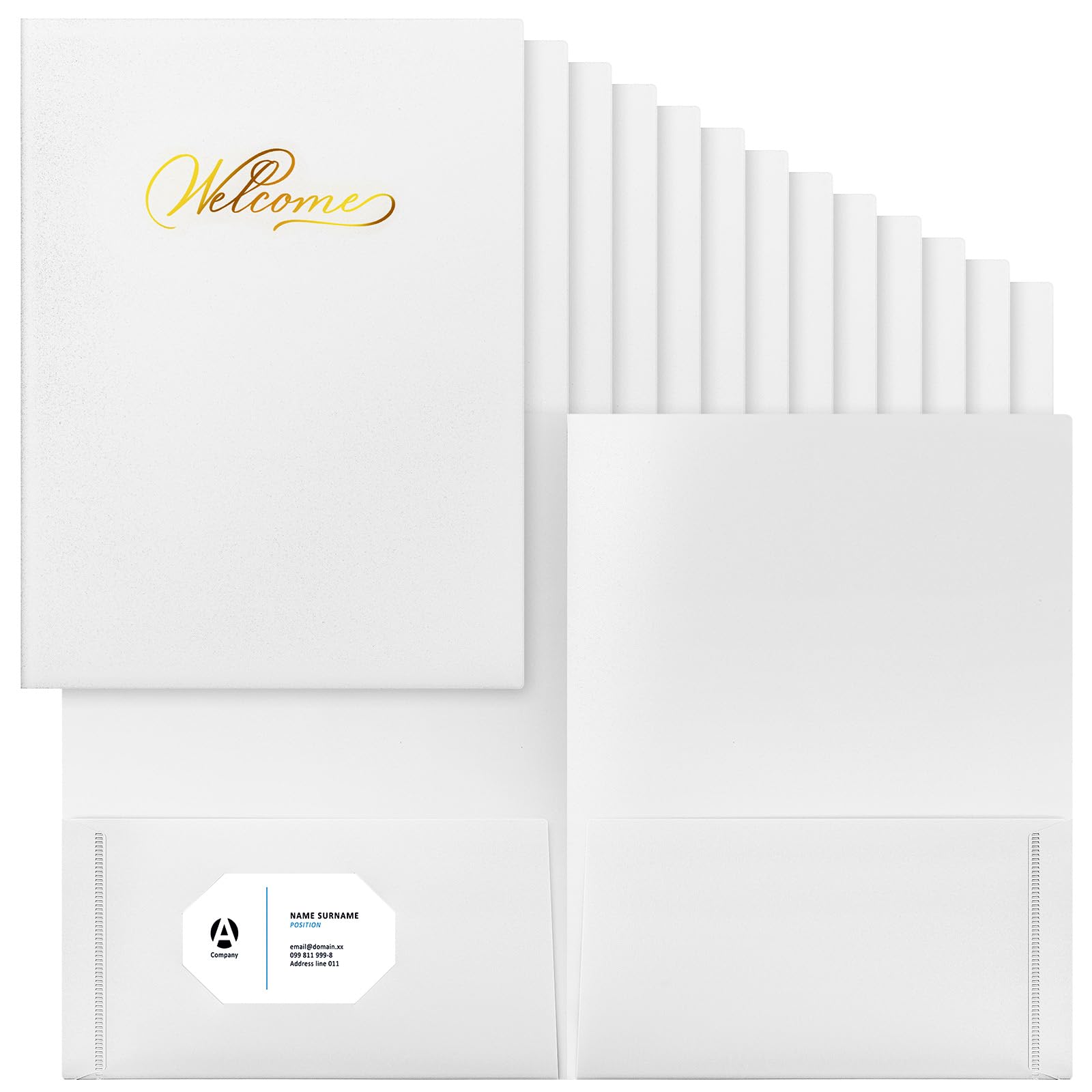 Henoyso 24 Count Welcome Pocket Folders, Two-Pocket Folder Gold Foil Stamped Welcome Presentation Folders Business Card Insert for Membership, Church, Team, New Hire, Visitors (9 x 12 Inch,White)