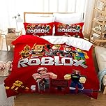 Enfunt-Home Roblox Duvet Cover Set Soft Lightweight Microfiber 3 Piece Bedding Set with 2 Pillowcase Kids Quilt Cover Closure Single 135 x 200 cm