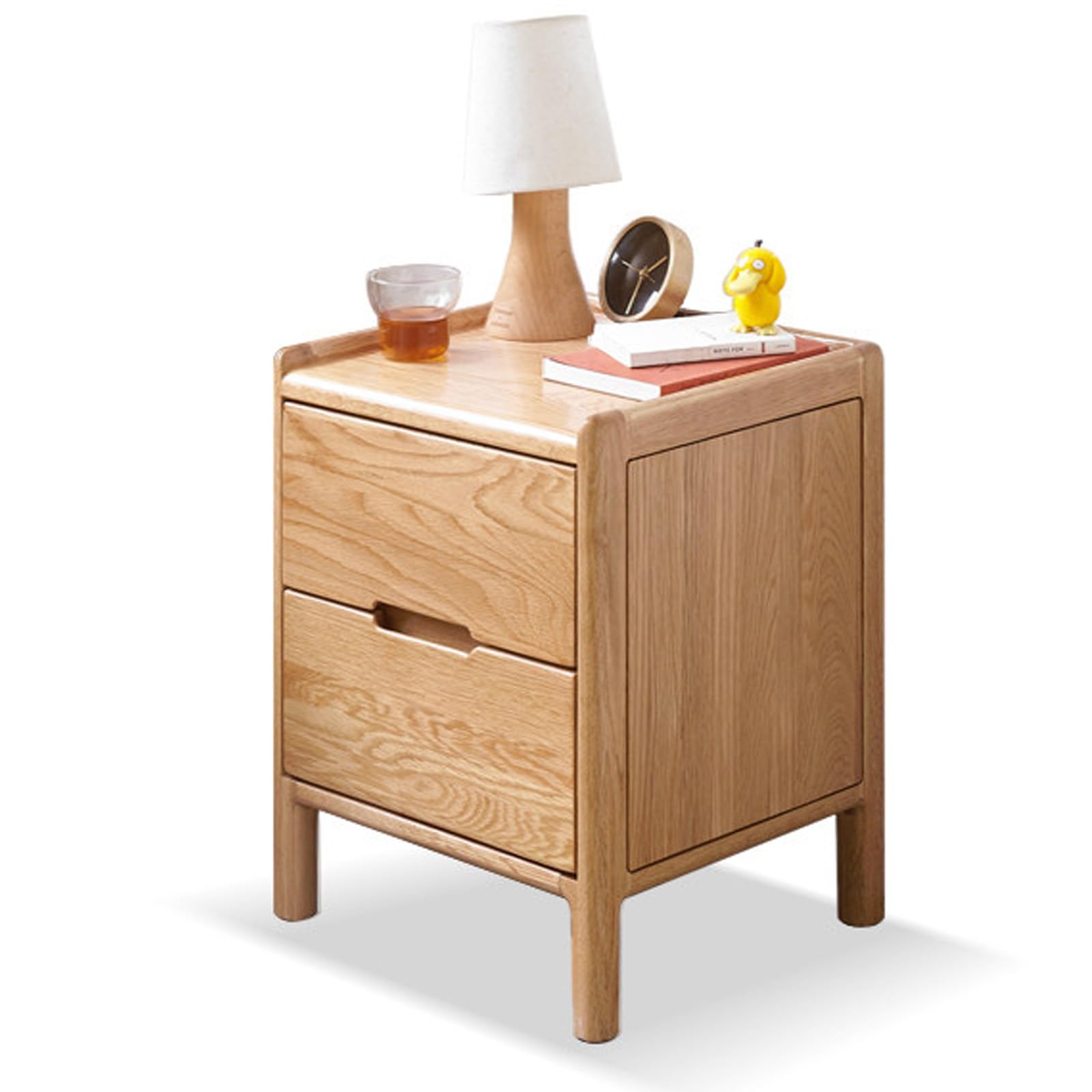 SXZenSpace Solid Oak Wood Nightstand, Mid Century Modern Office Small Bedside Table, Wooden Table with Drawers, Side End for Bedroom, Living Room,2 Drawers (A),30cm
