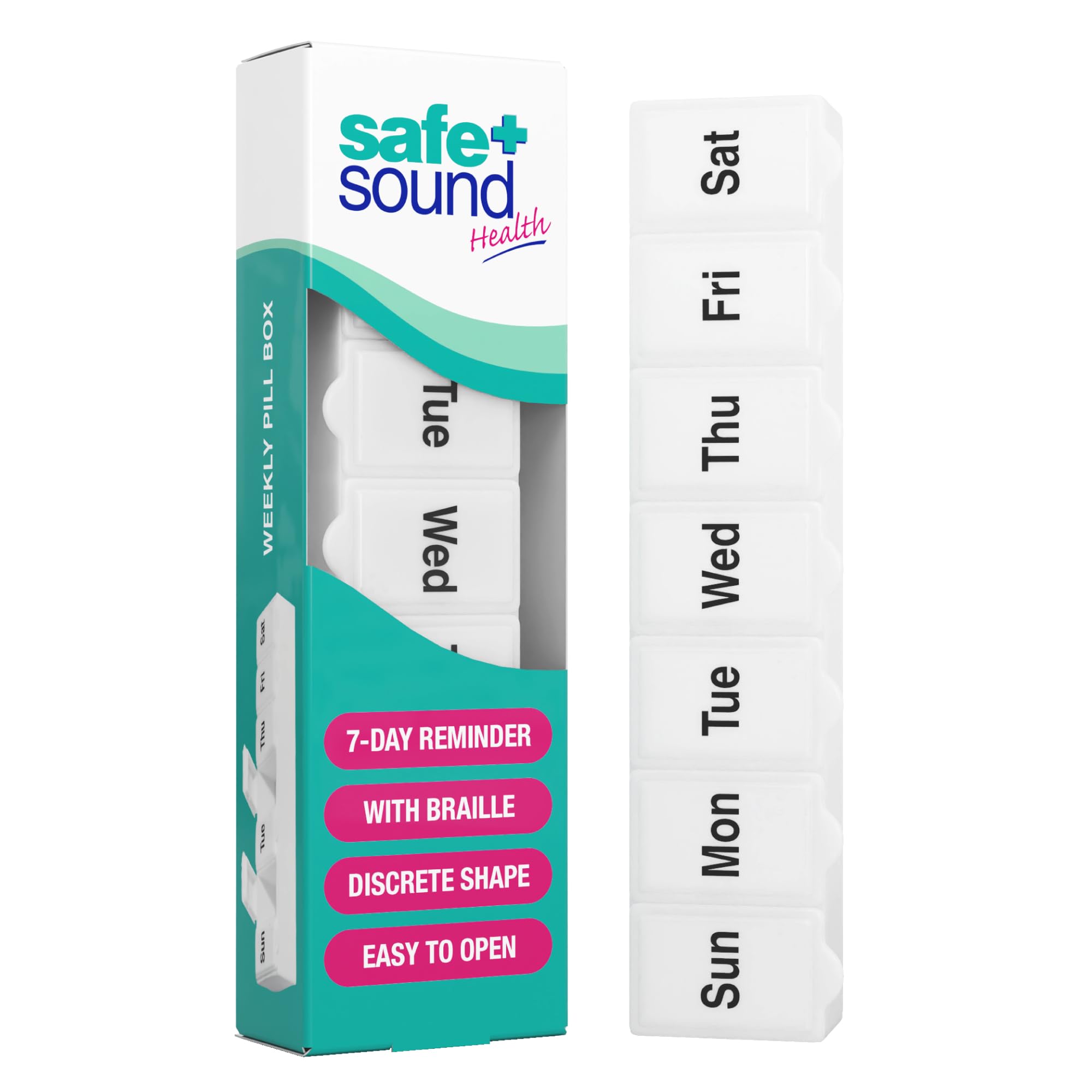 Safe and Sound Mini Pocket Sized 7 Day Pill Box, 1 Count (Pack of 1), White