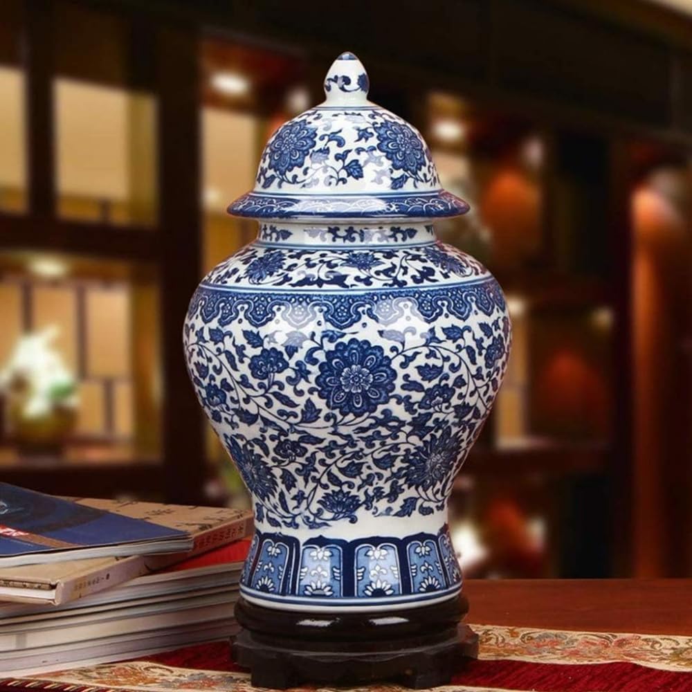 Vaso in ceramica blu, fiore DecoionLarge vasi da pavimento, vasi da fiori per vivere vasi in Cina Vaso in ceramica animale Decorazione in ceramica cinese Vaso in ceramica cinese Vaso blu e bianco Vaso