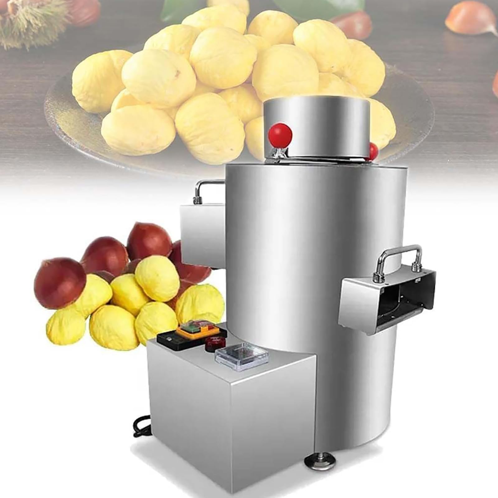 Sbucciatrice automatica per castagne da 300 W con lame in acciaio inossidabile, relè a tempo regolabile e allarme automatico per bancarella, 40 x 40 cm
