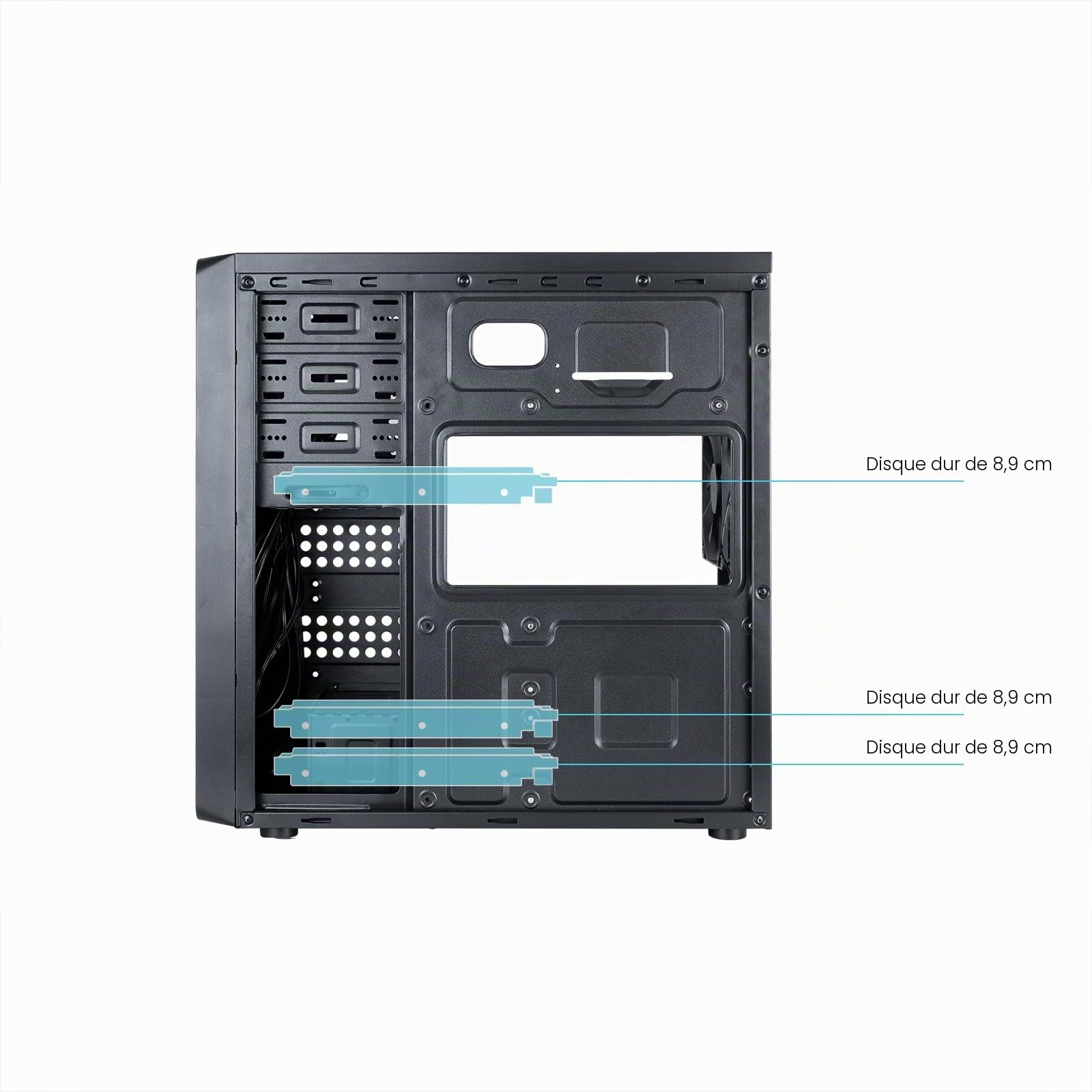 TOOQ TQC-5701U3C-B - Boîtier Semi-Tour ATX/MicroATX/Mini-ITX, 1xUSB 3.0, 2xUSB 2.0, HD Audio, 8 Baies pour disques durs, Acier, Noir