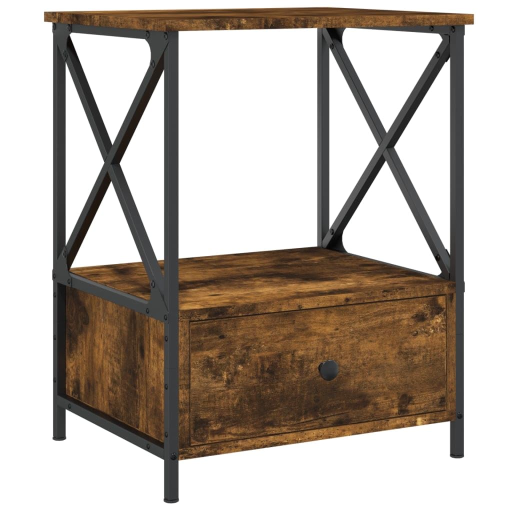 Table de Chevet Grand Espace de Rangement en Bois d'Ingénierie et Fer