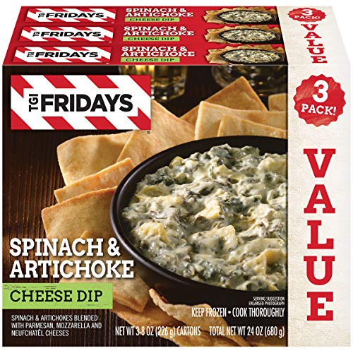 T G I Fridays Spinach & Artichoke Cheese Dip Value Pack Frozen Snack (3 ct Box, 8 oz Cartons)