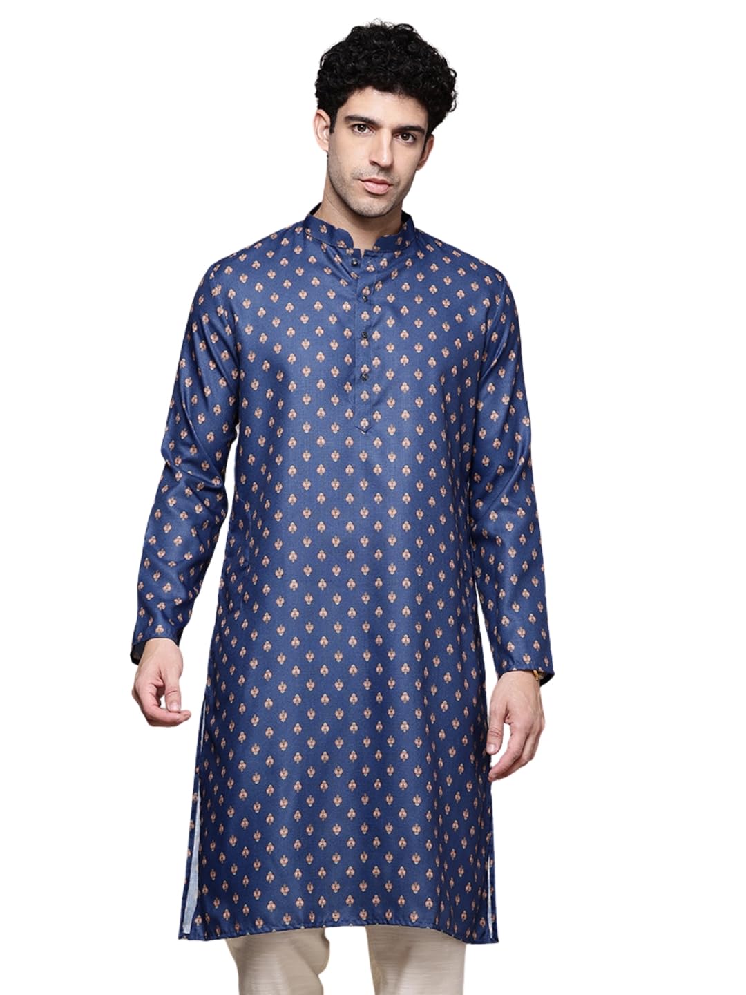 divisive Men's Linen Cotton Blend Printed Regular Fit Long Kurta-picture-34