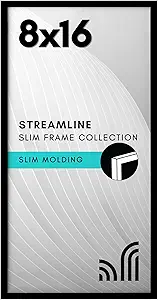 Americanflat 8x16 Picture Frame with Shatter-Resistant Glass - Streamline Collection - Thin Border Photo Frame for Tabletop and Wall Display - Hanging Hardware and Easel Stand Included - Black