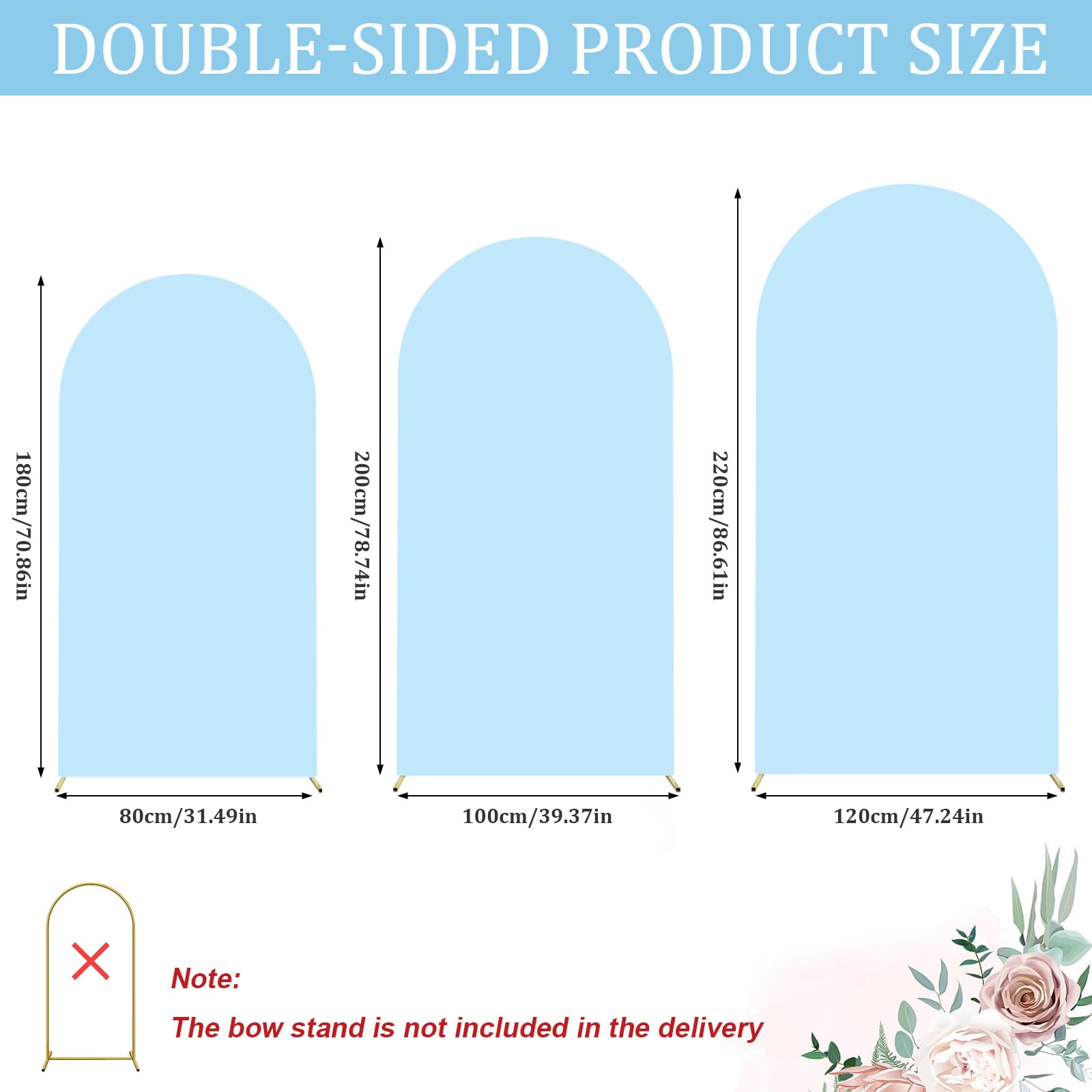 Arc de fond - Toile de fond double face avec dessus rond, fond photo pour mariage, anniversaire, cérémonie, fête et banquet (bleu, lot de 3)