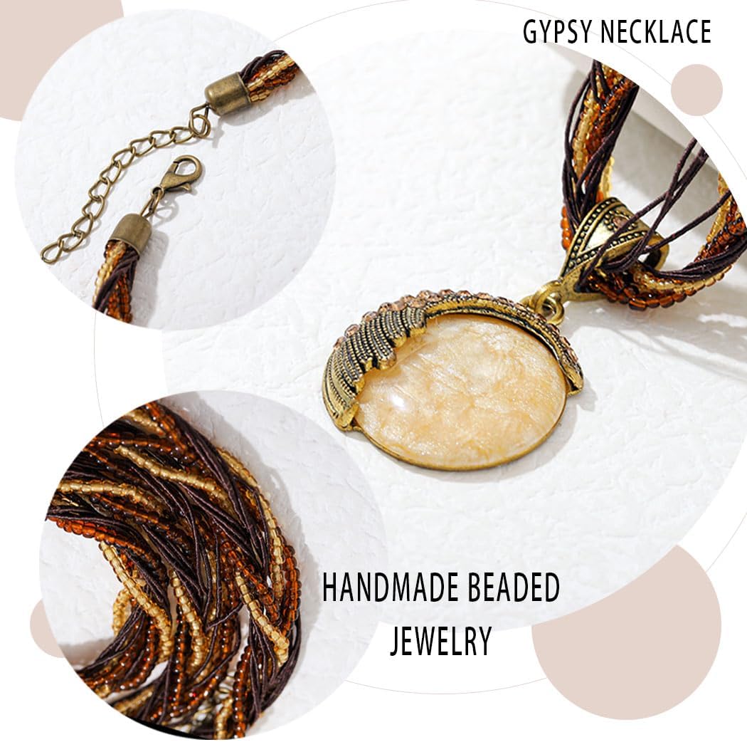 Boho Stone Pendant Necklace Tribal Choker Necklaces Fashion Beaded Jewelry for Women - Image 3