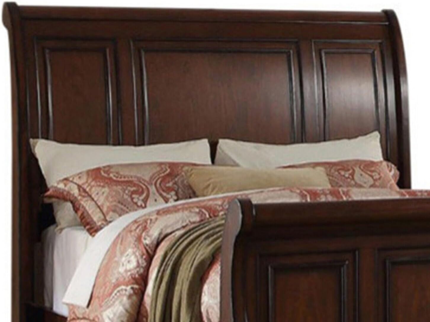 HomeStock Queen Bed Frame Southwestern Style Wood Finish Sleigh Design Bedroom Furniture