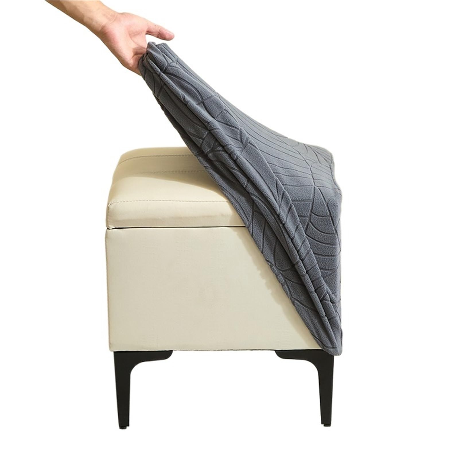 MWAHJU 1Pcs Leaf Jacquard Ottoman Cover Elastic Square Footrest Solid Color Footstool Slipcover For Bedroom Party Hotel For Bedroom(Dark Grey)