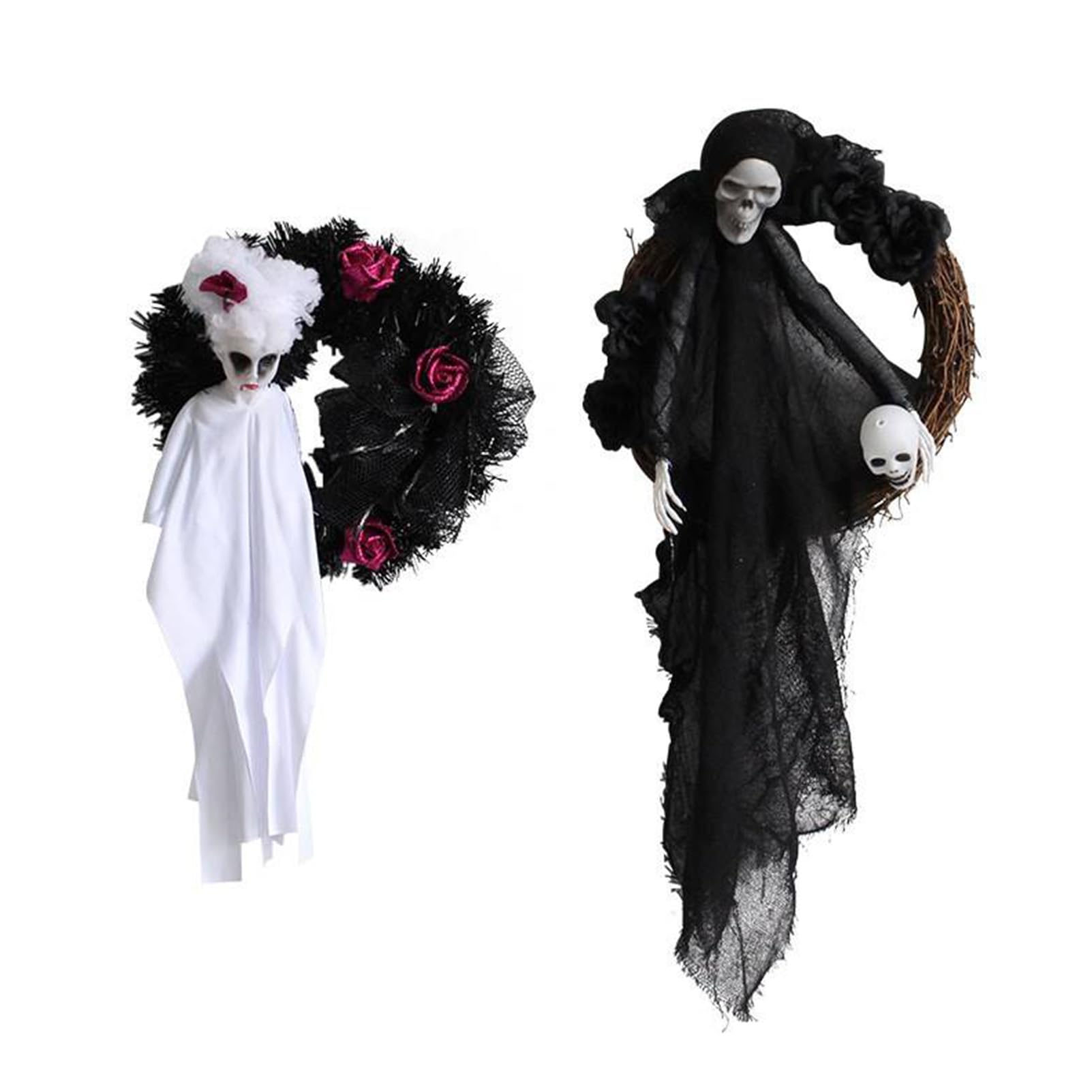 Halloween Black and White Ghost Door Hanging Decorations, Festival to Create Atmosphere Decorations, Ghost Festival Horror Party Garland Hanging Decorations, Haunted House Decorative Ornaments Props