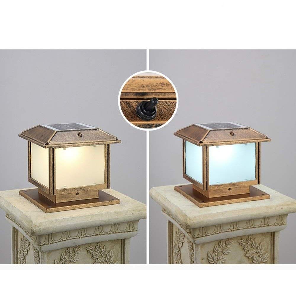 Lampa zewnętrzna, rustykalny brąz krajobraz kolumna solarna lampa solarna LED do ogrodu, oświetlenie kolumny aluminiowej, szkło, słupek w stylu vintage, klasa wodoszczelności IP54