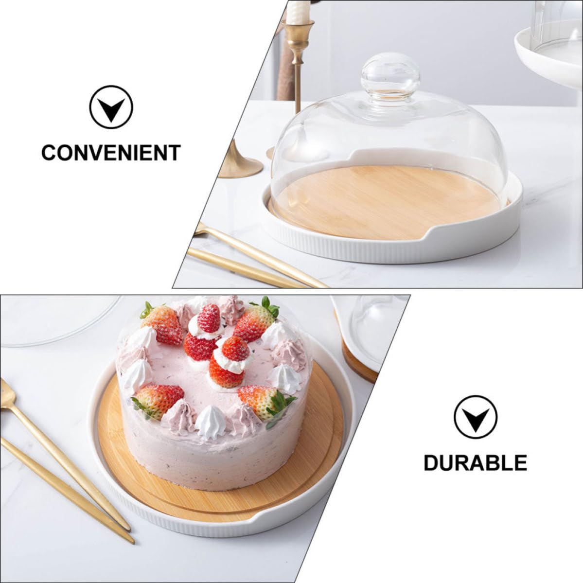 Drehbare Kuchenplatte mit Praktischem Griff mit Glasdeckel und Keramik Stilvolles Backzubehör für Haushalt und Party