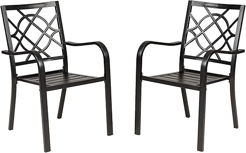 Omelaza 2 sillas de comedor al aire libre, sillas apilables de hierro forjado para patio, bistró, con reposabrazos para jardín, porche, patio