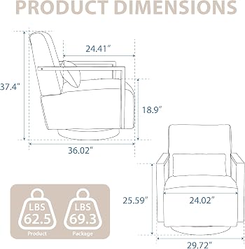 Aoiy & Wifon 360 Degree Swivel Accent Chairs, 29.7 W Comfy Upholstered Swivel Barrel Chairs for Living Room, Modern Living Room Accent Chairs, Linen Blend, Beige