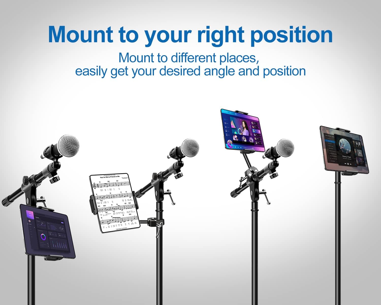 elitehood iPad Holder for Mic Stand and Aluminum Microphone Stand Bundle