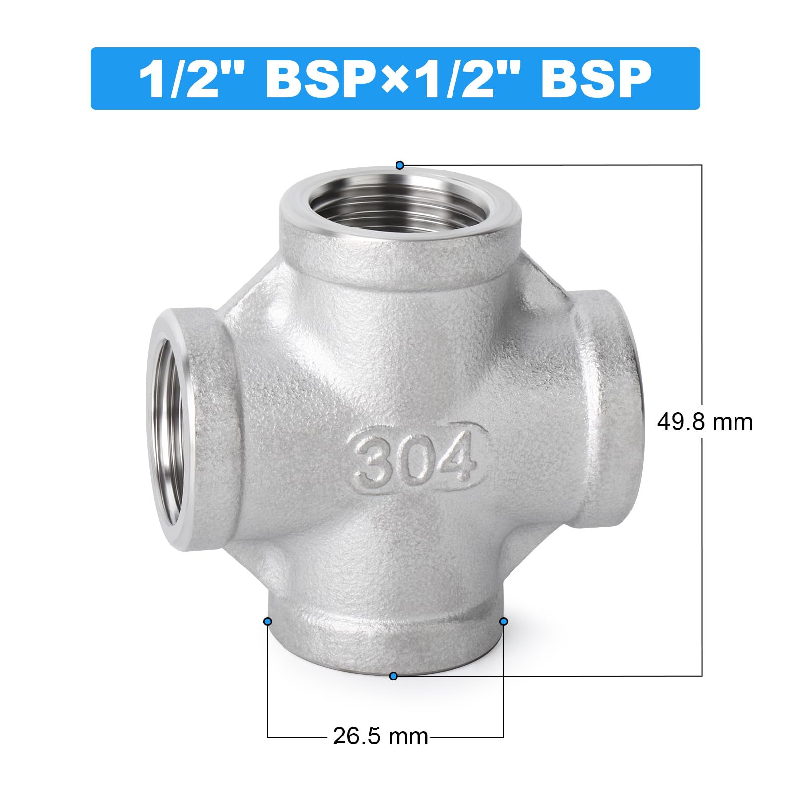 ERGAOBOY 3/4" BSP 4-Wege-Kreuzstück Aus 304 Edelstahl – Innengewinde, 0-2 MPa, 0-180°C, Für Rohrverbindungen