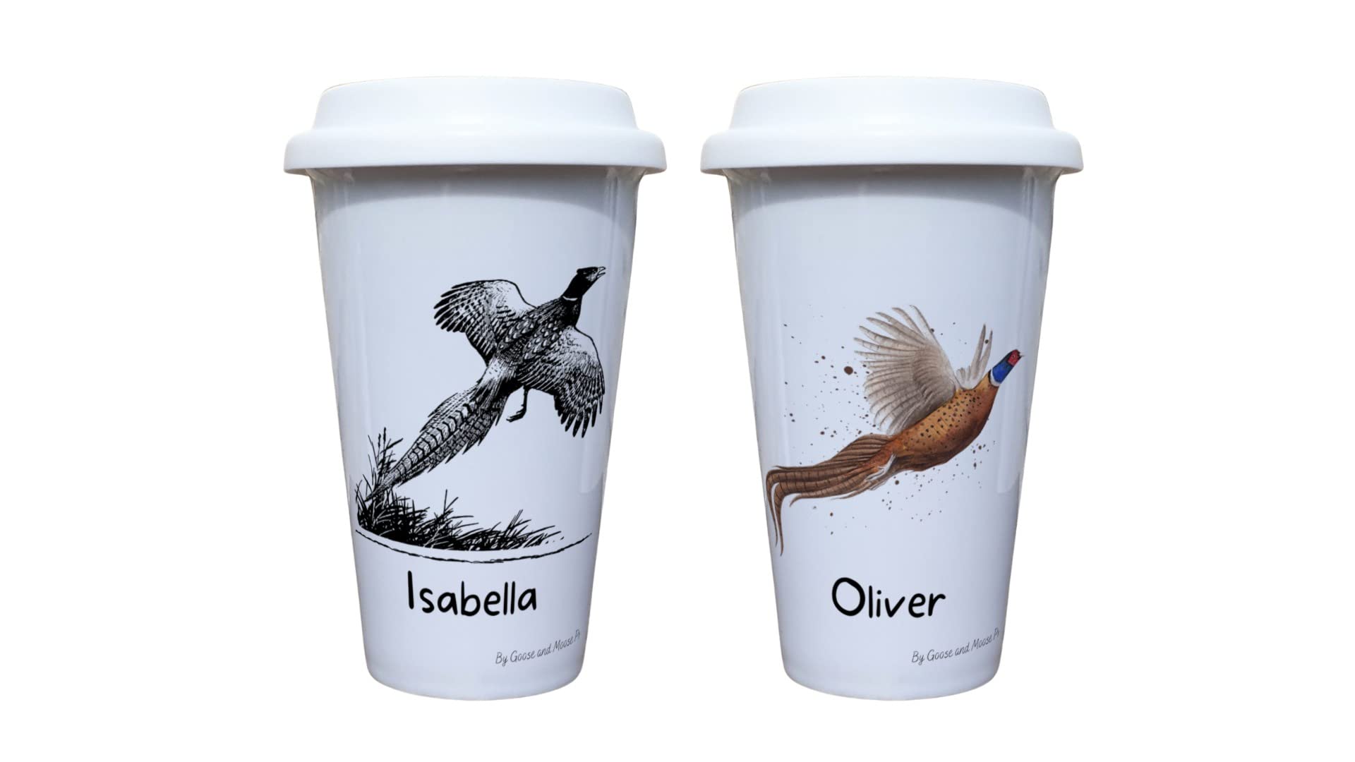Pheasant Travel Mug Personalised - Gift for Wildlife Owners & Lover - Personalised Wild Woodland Thermal Ceramic Insulated Travel Mug (Oliver)