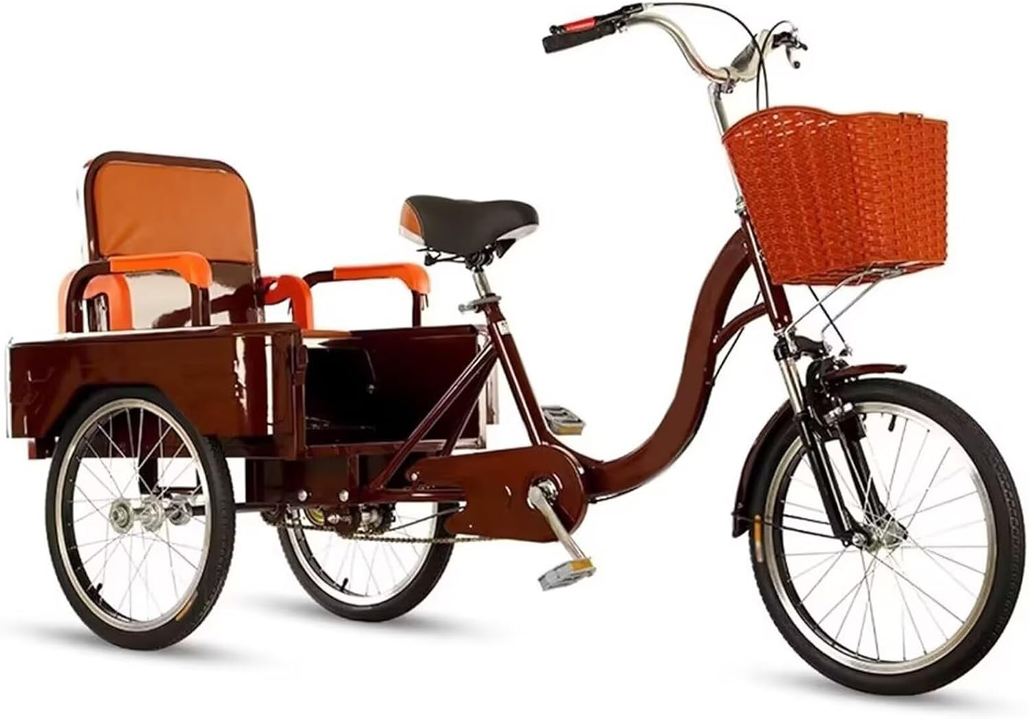 3 Wheel Cruiser Bike with Foldable Cover Seat for Carry Passenger and Cargo,Adjustable Seat Post,20" All-Terrain Wheels,Adult Tricycle with Front Suspension,Dual Cahin Drive Trike