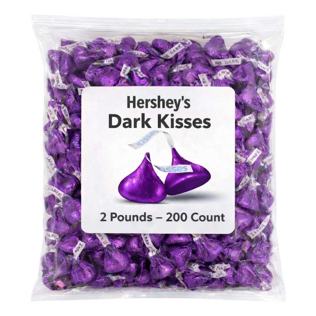 HersheyPurple KISSES SPECIAL DARK Chocolate 2 lbs 200 count Mildly Sweet Candy, Purple Foil Wrapping, Bulk Bag