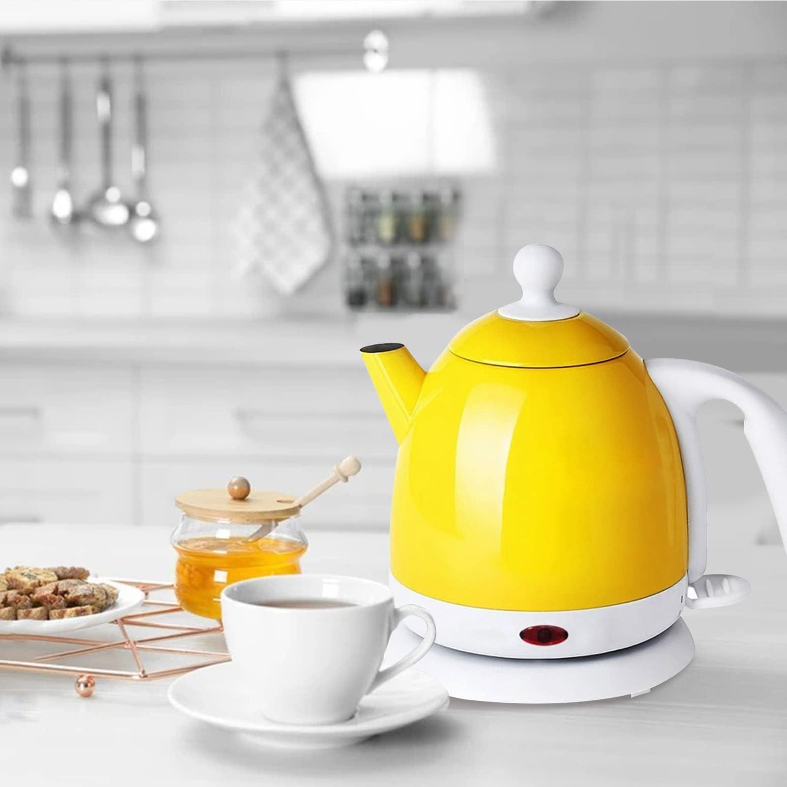 Hervidor de agua eléctrico de ebullición rápida, acero inoxidable 304, protección contra ebullición en seco y apagado automático, hervidor de café para agua caliente, té o café, amarillo