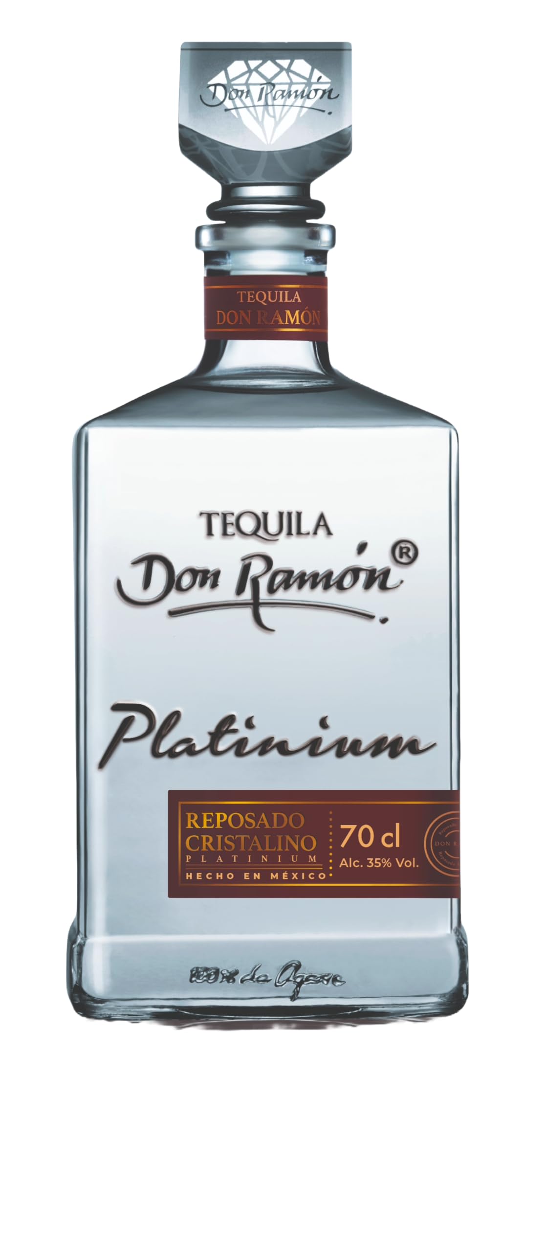 Don Ramón - Tequila Platinium Reposado Cristalino 100% Agave Azul - Botella 700 ml - Doble destilación en barrica roble americano y francés - Notas vainilla y frutos secos
