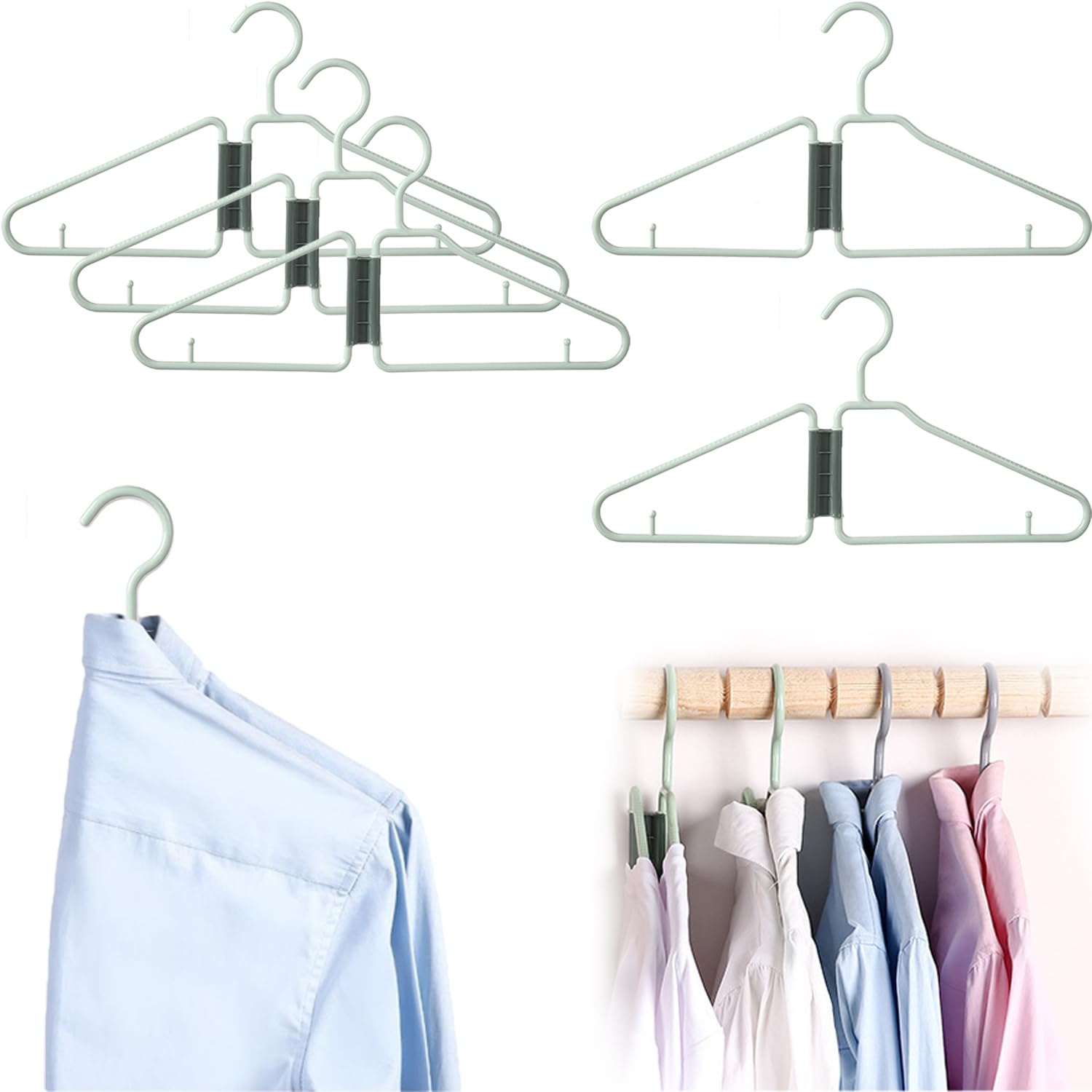 Oudiohai Green Folding Clothes Hangers For Travel - 5Pcs Portable, Collapsible Coat Hangers - Fold In Half For Closet, Dorm Space Saving, Home, Towel Rack
