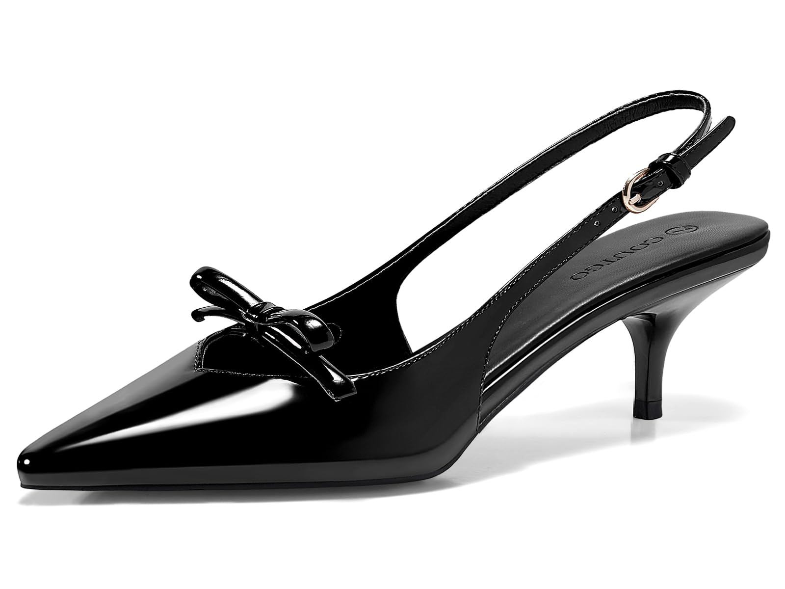 Coutgo Womens Bow Slingback Heels Low Kitten Heel Pumps Closed Pointed Toe Party Wedding Dress Shoes
