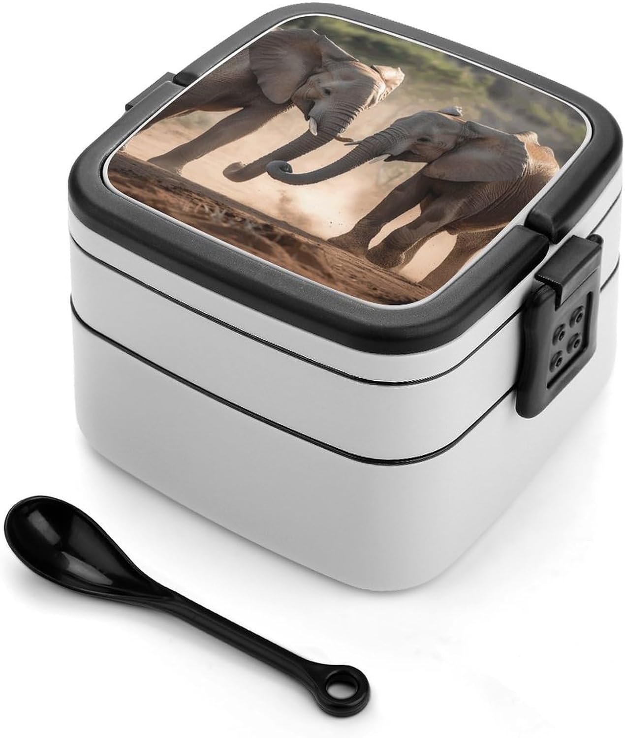 Adults Lunch Box Adult Bento Box Stackable Bento Box BPA-Free Two Elephants Playing Lunch Box Food Container Ideal for Meal Prep, Work, And On The Go