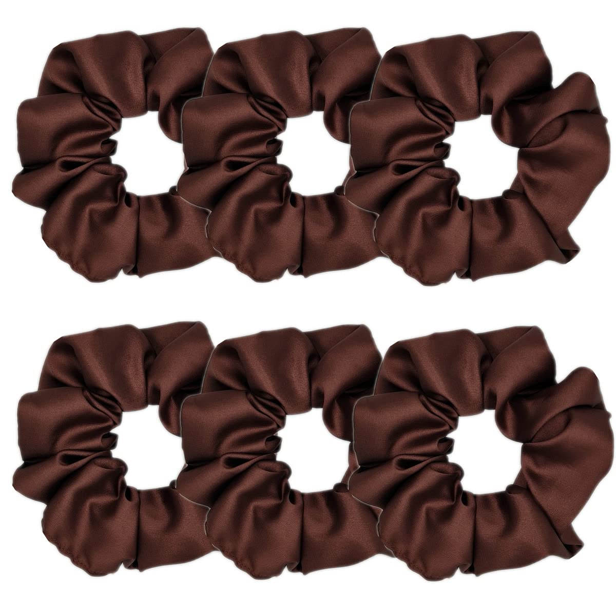 Photo 1 of 6 Pcs Satin Silk Hair Scrunchies Soft Hair Ties Fashion Hair Bands Hair Bow Ropes Hair Elastic Ponytail Holders Hair Accessories for Women and Girls (4.2 inch, Dark Coffee color) 1 Count (Pack of 6) Dark Coffee color