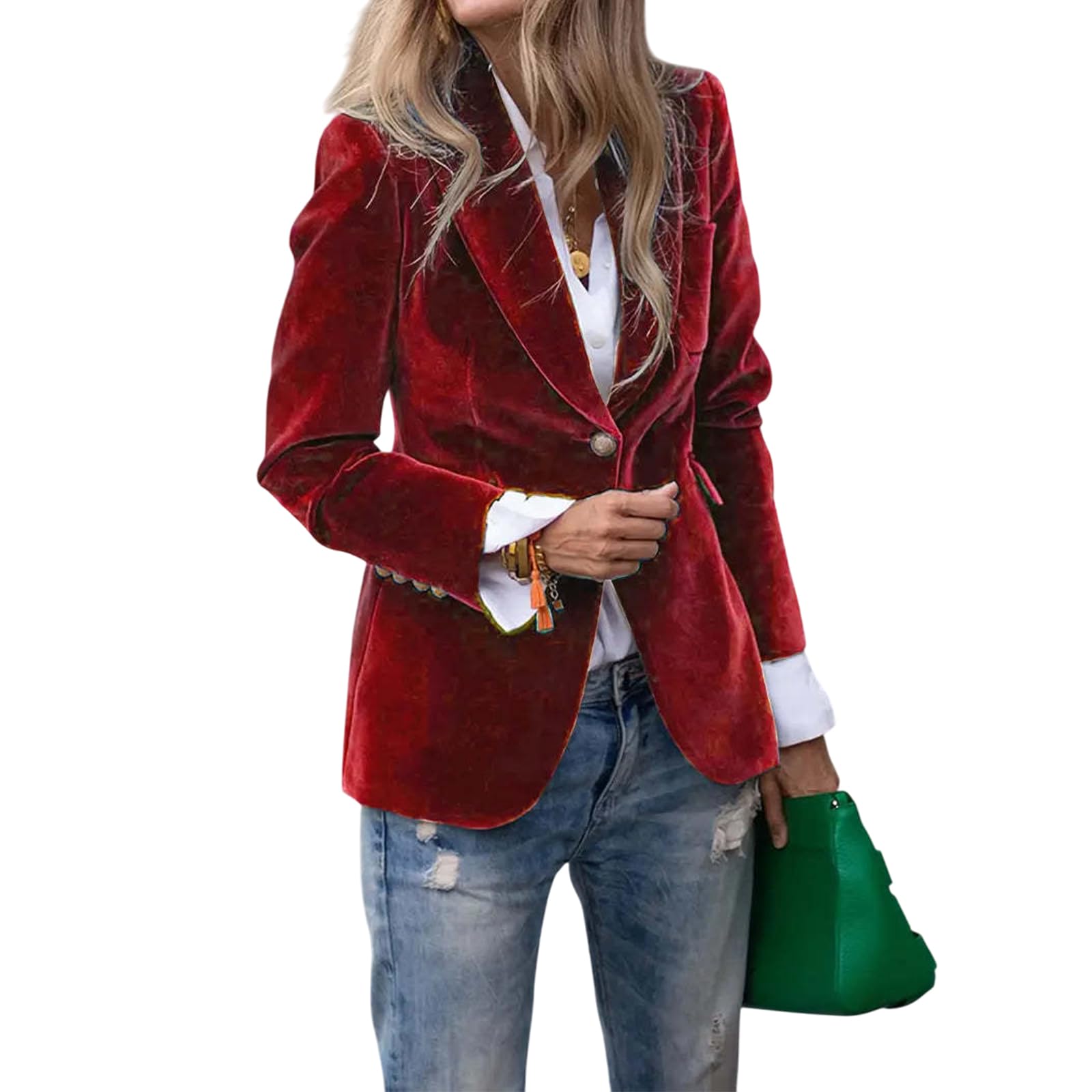 Womens Velvet Blazer Jacket Business Casual Button Up Lapel Long Sleeve Work Office Coat for Fall Winter Outfits
