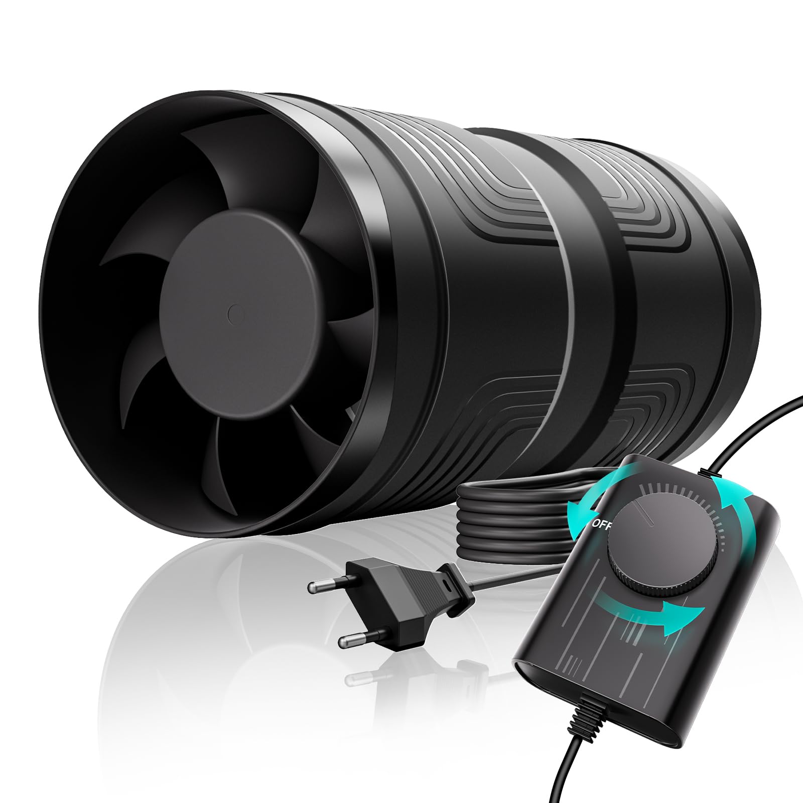 HG Power 100mm Rohrventilator Regelbar, 221 m³/h Rohrlüfter, Inline Abluftventilator mit Überhitzungsschutz für Growzelt, Gewächshaus, Keller, Garage, Küche