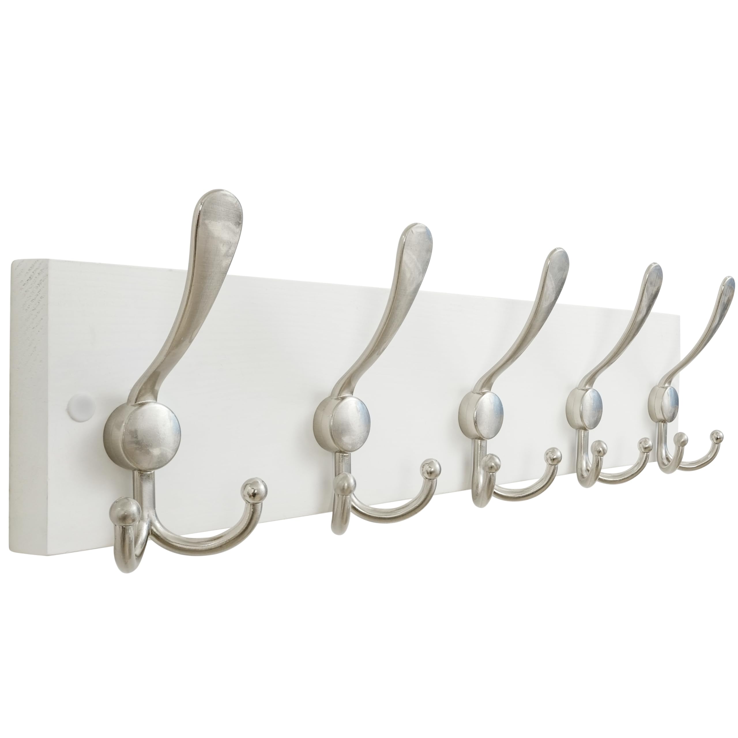 SKOLOO Creations White Solid Wood Wall Mounted Coat Rack, 5 Hooks, 16-7/8" Long - Kitchen, Mudroom, Entryway, Bathroom - Includes Mounting Hardware, Wall Coat Hanger, Towel Rack