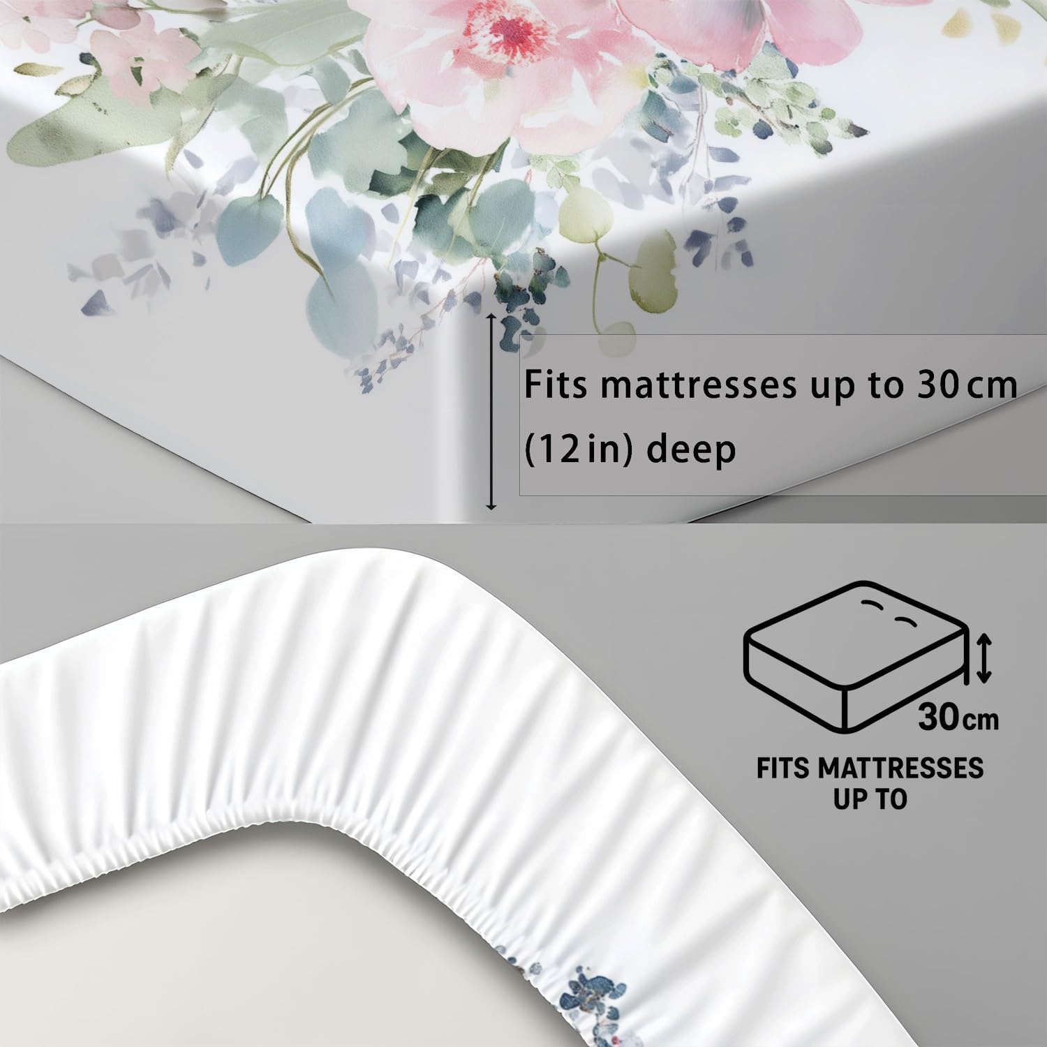 Impressionistische Blüten, Grünes Laub Spannbettlaken 160x200 - Bettlaken Pflegeleicht, Zarte Ästhetik, Leicht und Weich, Bettwäsche-Set, 3-teiliges Damen-Hauptschlafzimmer, Gemütliches Gästezimmer