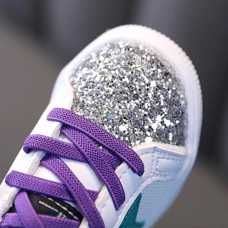 Baby Girls Shoes, Glitter Star Sneakers with Pink & Purples Laces Back to School Shoes| Ages 2-5 y/o2