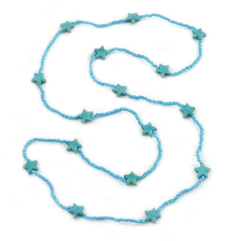Collier girocollo con perle di vetro azzurre e blu avvolte a zig za... | su