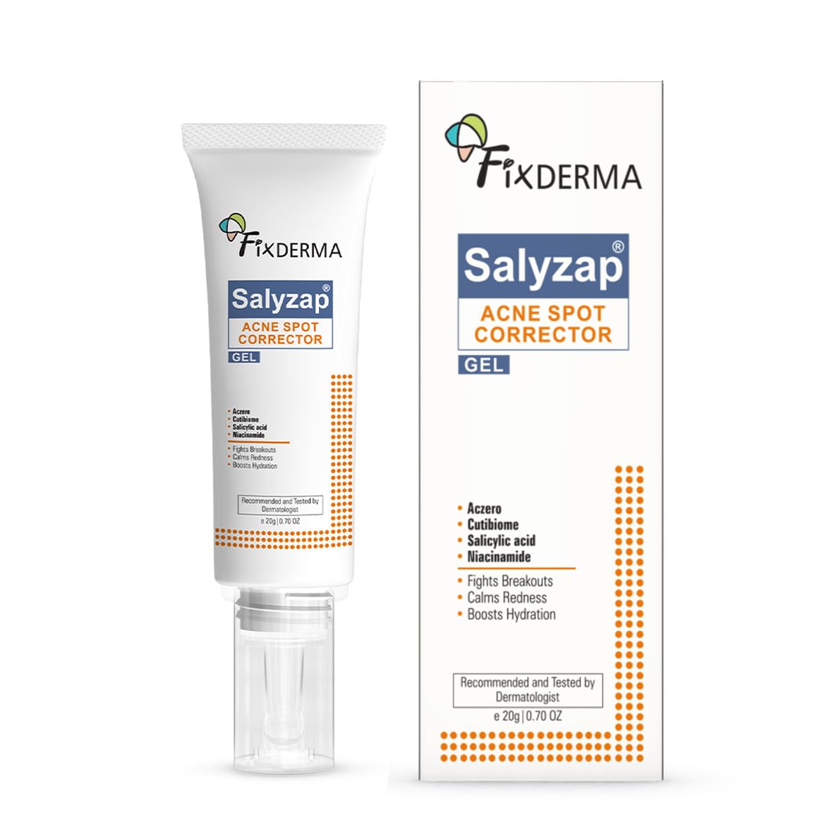 Fixderma Salyzap Acne Spot Corrector Gel with Salicylic Acid & Aczero | Reduce Active Acne, Pimples & Redness | Fades Dark Spots & Blemishes | Acne Gel For Men & Women | 20g