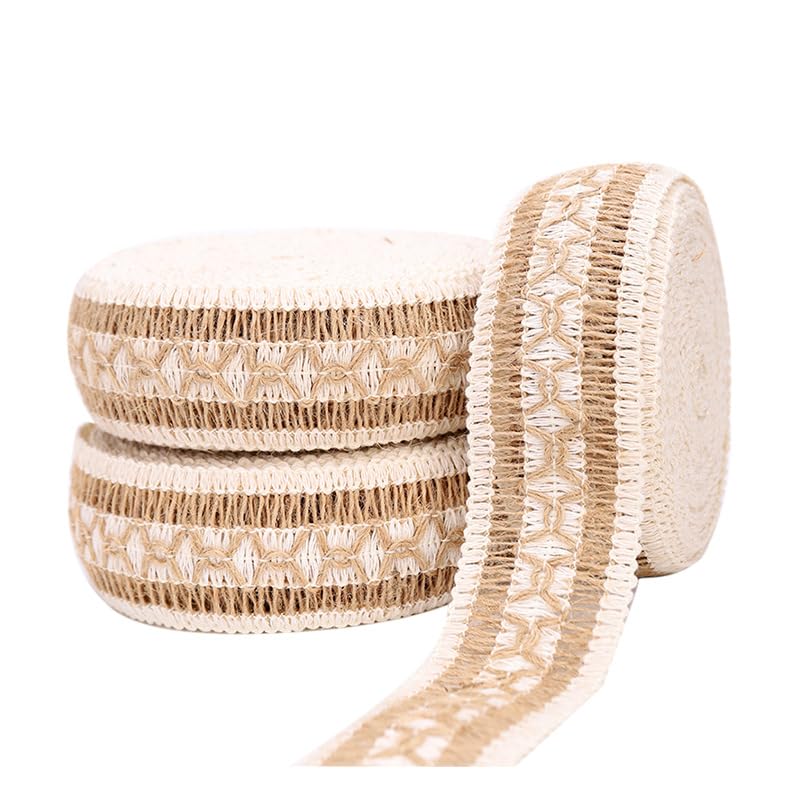 50/100M * 4cm di Larghezza Modello a Croce Nastro da Regalo di Iuta Nastro di Iuta Tessuto Rotolo Largo Nastro di Iuta per Decorazioni rustiche Confezioni Regalo