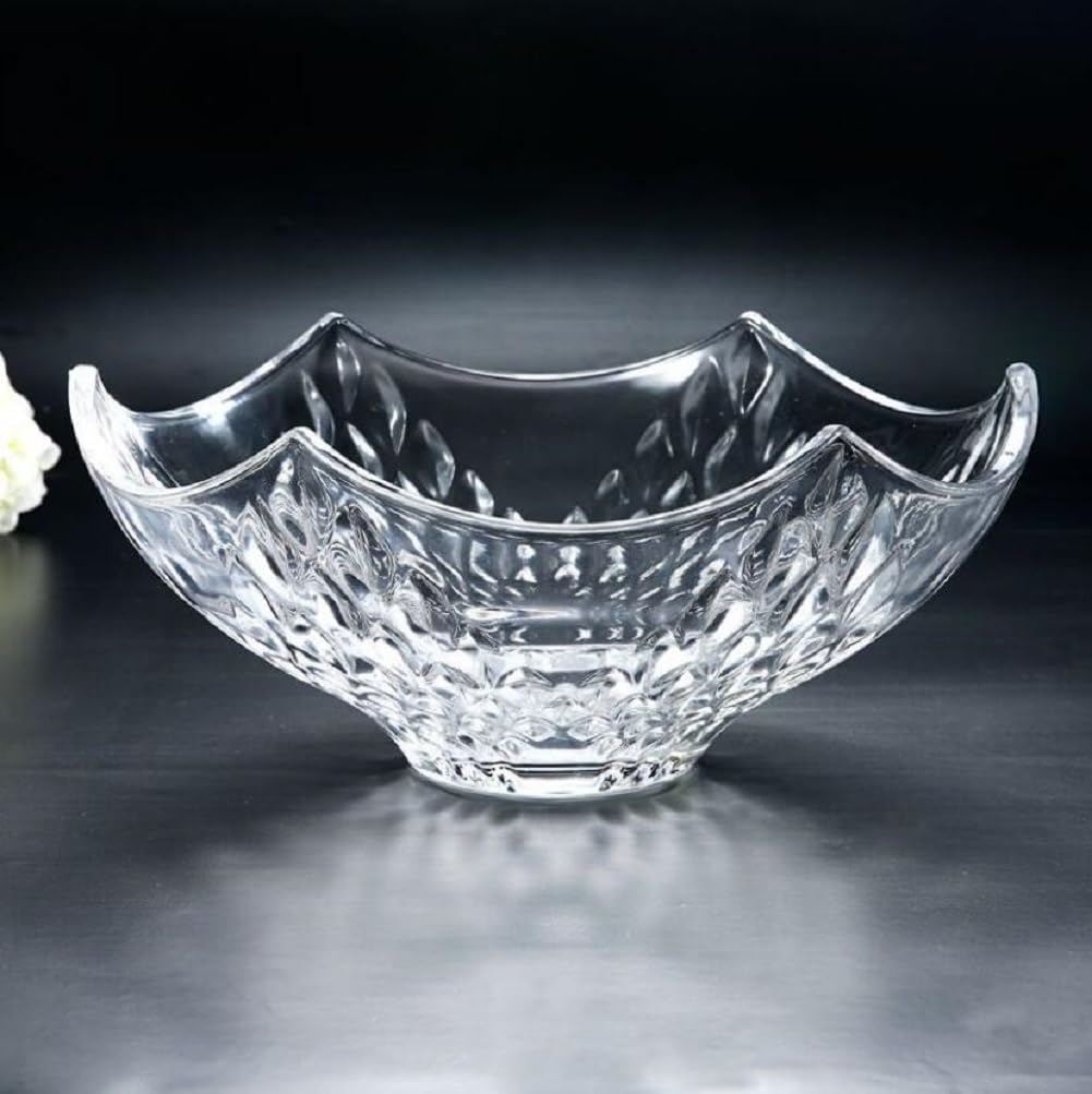 JUNYFFF Large Glass Crystal Fruit Bowl Candy Bowl Serving Bowl Decorative Bowl Home/Office Multipurpose Tray Crystal Eco-Friendly Glass Bowl, 24Cm,F
