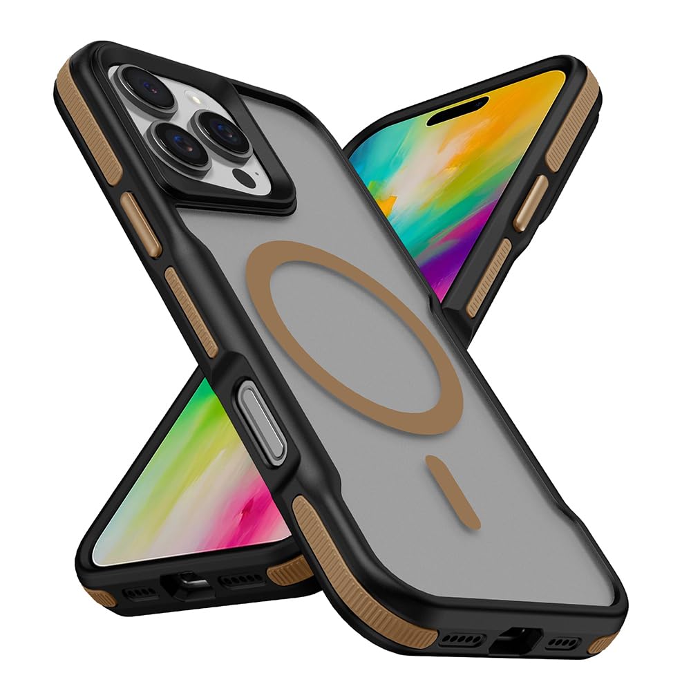 Zore Apple için uyumlu iPhone 16 Pro Kılıf M-safe Şarj Özellikli Renkli Kenar Airbag Şeritli Zore Lamer Kapak Titanyum-Gold