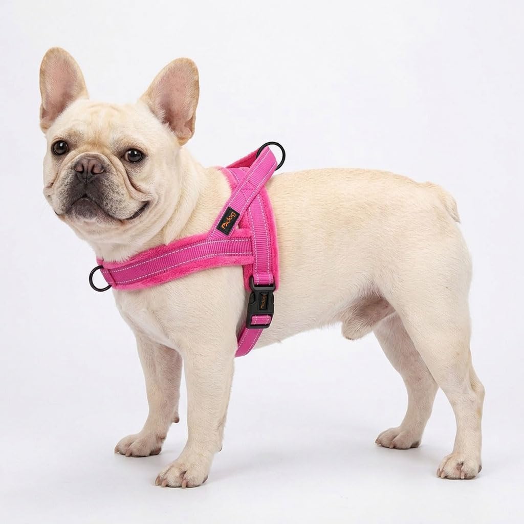 Didog Soft Flannel Padded Dog Vest Harness, No Pull/Quick Fit Reflective Dog Strap Harness, Easy for Training Walking (S:Chest 18-22", Hot Pink)