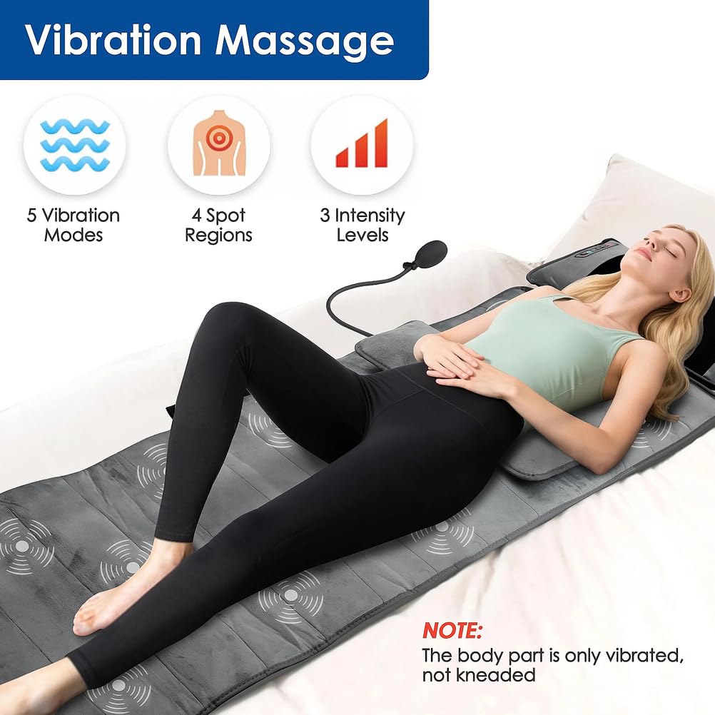 Colchón de Masaje Térmico, Cojín Masaje Shiatsu Masajeador de Cuello Espalda y Hombros con 10 Motores Vibrantes para Relajar Dolores Musculares, Dormirse